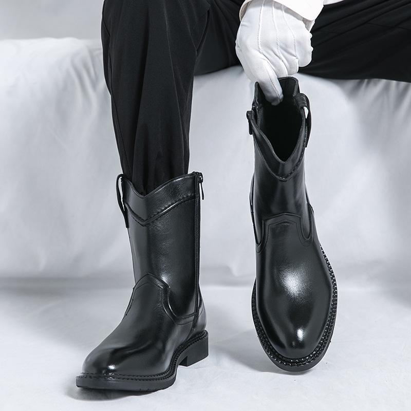 Bottes Montantes en Cuir Pointues Rétro Chelsea Grande Taille pour Homme Automne/Hiver