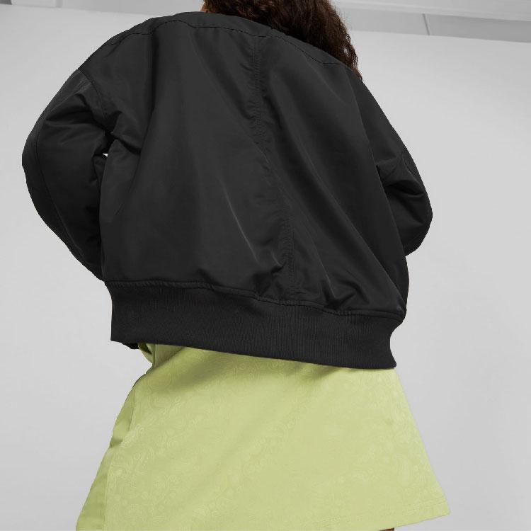 Puma T7 Bomber Jacket Solid Color Casual Logo Print Long Sleeve Jacket Women jackets Black 621689-01