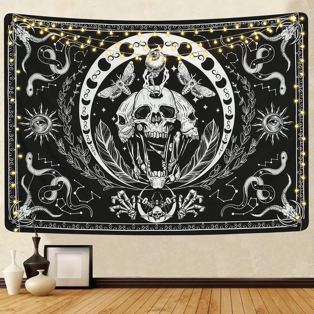 VIKAMA Halloween Tapestry Black and White Psychedelic Skull Tapestry Living Room Bedroom Holiday Party Decorative Tapestry