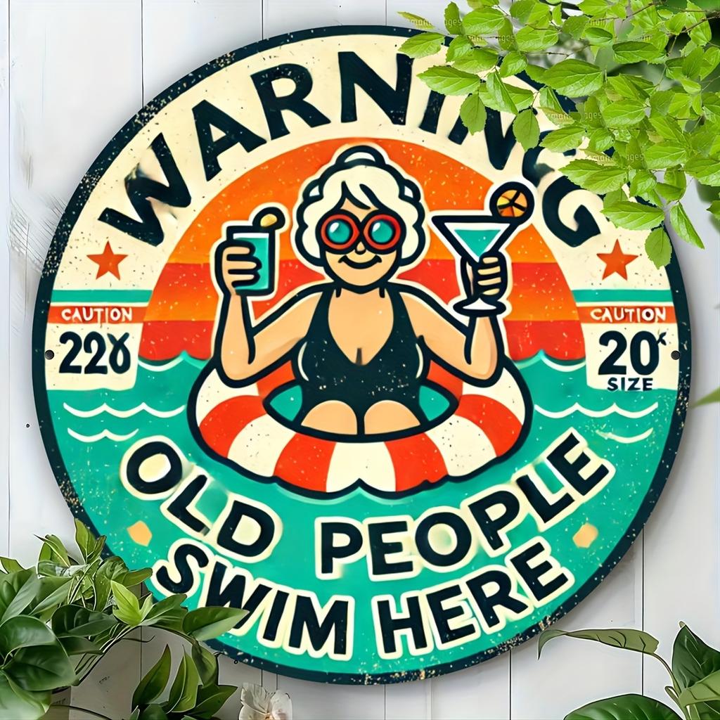2D 1 Stück Holzscheiben Senioren Schwimmen Hier Themen Schild 8 Zoll Design Dekorative Kunst Langlebige Wandplakette Schlafzimmer Büro