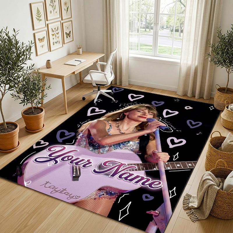 Personalized Crystal Velvet Carpet,Taylor Swift Custom Printed Name, Plush Area Rug For Home Indoor Decor