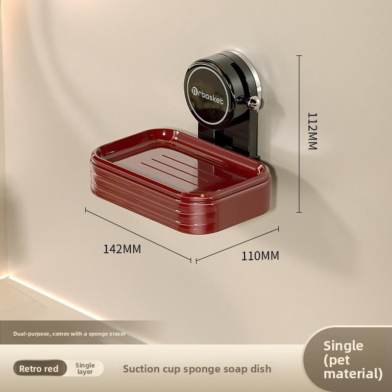 Suction Cup Soap Box, No Need for Drilling, Home Retro Double-layer Soap Storage Rack, Bathroom Wall-mounted Draining Single layer