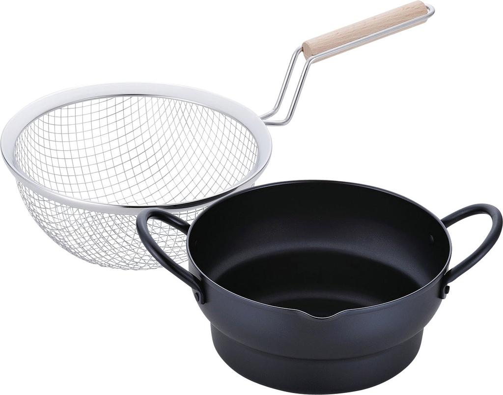 Wahei Freiz Cookware 18cm Tempura Pan Wooden Handle Fryer IH Set, & Set, Compatible, Iron, SM-9548
