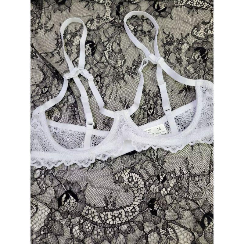 

Sexy Summer French style Gyaru Bra Beauty Back 1/2 Lace Hollow See-through Underwear Women L Rice White