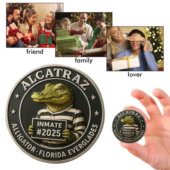 Crocodile Inmate Mugshot Coin Prison Memorabilia Crocodile Challenge Coin Florida Everglades Prison Collectible Crime History Coin Gift for Collectors
