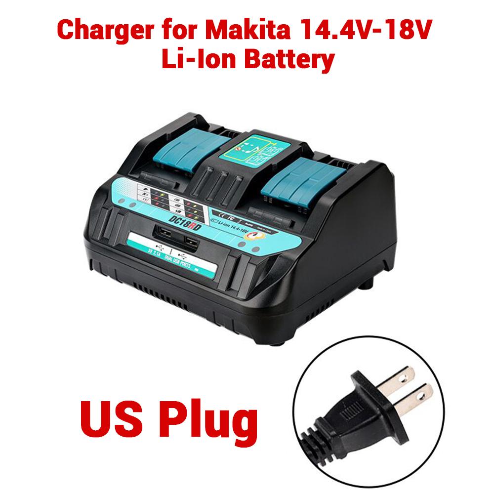 18V DC18RD Dual Ports Battery Charger for Makita 14.4V-18V Lithium-Ion Battery BL1415 BL1430 BL1830 BL1840 BL1850 BL1850B