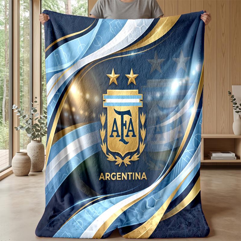 Argentina Football Printed Flannel Blanket Skin Friendly Warm Decorative Throw for Indoor Couch Bed Daily Use