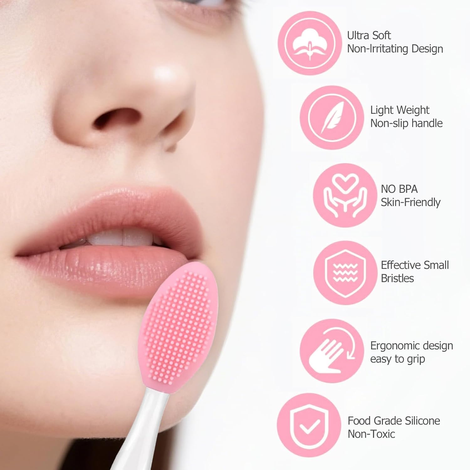 6Pcs Lip Brush Set,Pore Cleansing Brush for face,Silicone Lip Pore Scrubber Exfoliator for Lip Lightening,Exfoliating Dark Lips,Remove