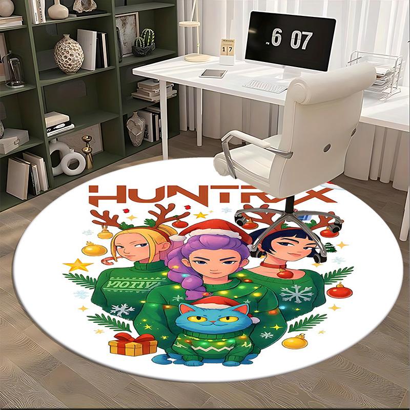 1pc HUNTRAX Anime Christmas Round Carpet Festive Gift for Office Chair Mat, NonSlip Rug Suitable for Home Decor, Living Room