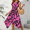 Frühlings- und Sommer-Langes Ärmelloses Midikleid mit Pflanzenblumen-Print Unregelmäßiges Kleid