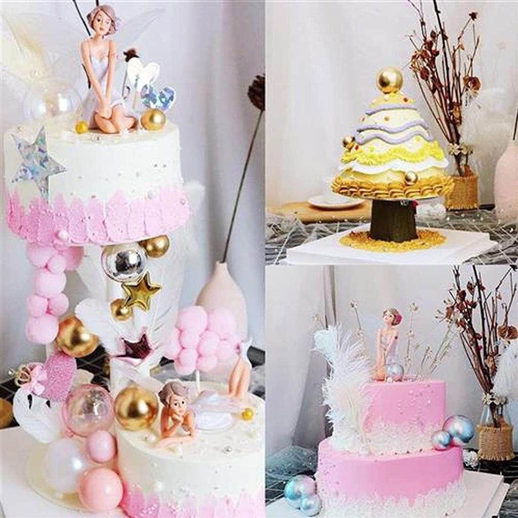 20 Plastic White Cake Sticks Dowel Rods, 4 Cake Dividers for 4, 6, 8, 10 Inch Cakes, 12 Clear Stacking Dowels, Different Patterns Cake Scrapers for