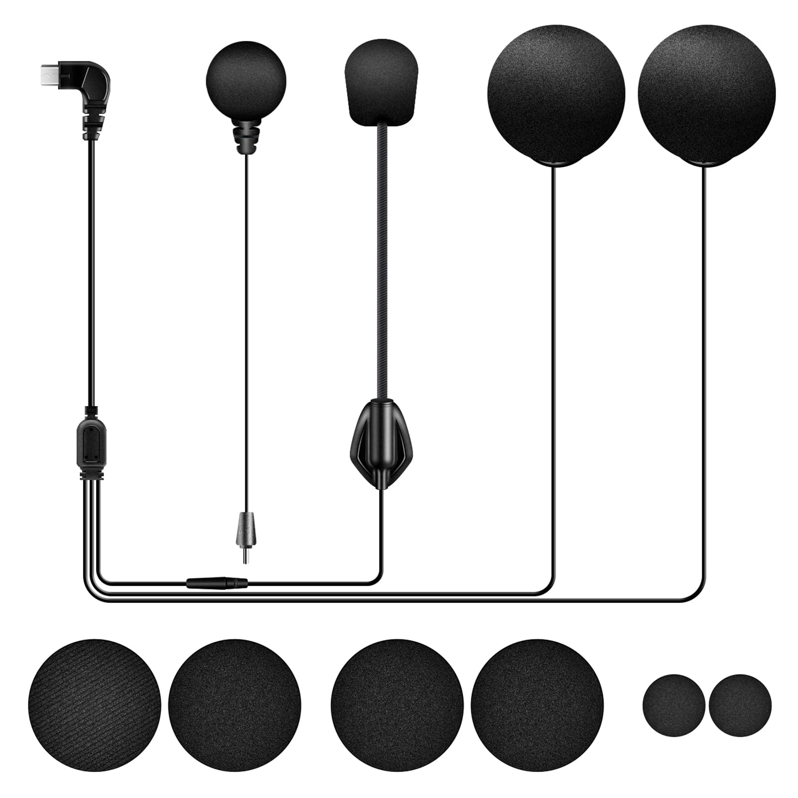 

FODSPORTS Motorcycle Intercom with 40mm Speaker Cord Microphone Arm Microphone Spare Replacement Part for Intercom FX-S Micro-B Connection, чёрный