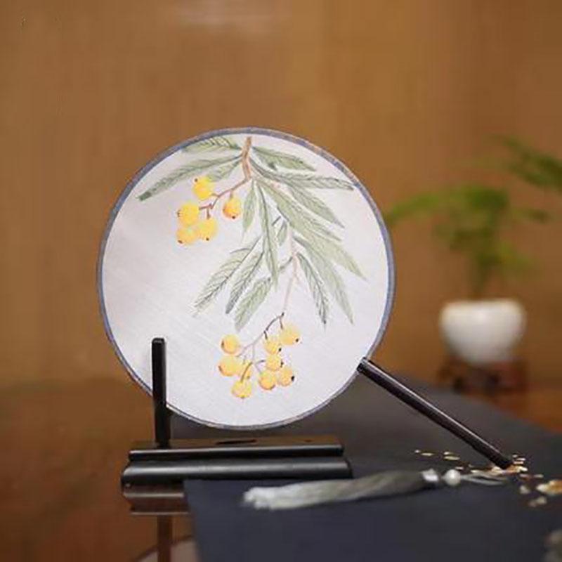 Suzhou-Double-sided Embroidery Hand Held Fan, Round Circular, Hand-embroidered Dance Silk Fan, Chinese Style Gifts, Hanfu Home