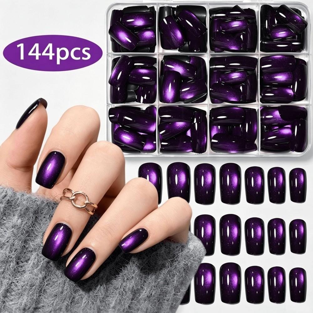 144Pcs Medium Short Square Press On Nails Medium Oval Fake Fingertips for Holiday Party