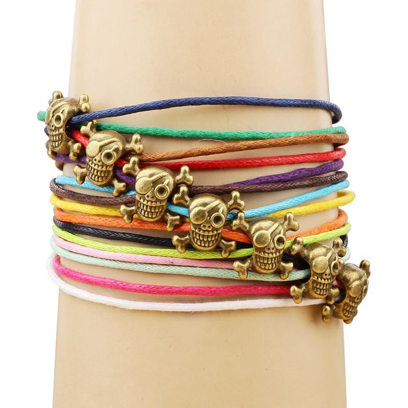Men's Retro Multi-Strand Cowhide Anchor Bracelet Set with Wood Beads