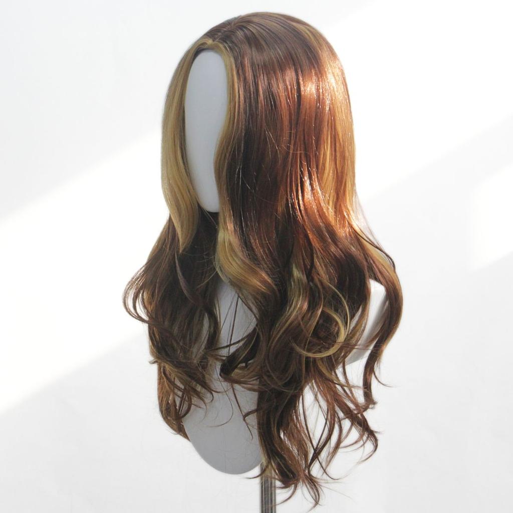Brown Color-picked Long Curly Hair Mid-banged Chemical Fiber Synthetic Wig Holiday Party Birthday Party Daily Ware