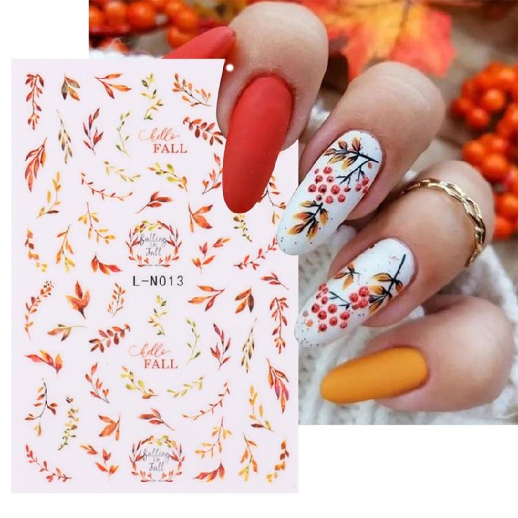 Elegant Ginkgo and Maple Leaf Nail Art Stickers 6 Sheets Easy Apply Nail Decals Women's Nail Decoration for Autumn Nail