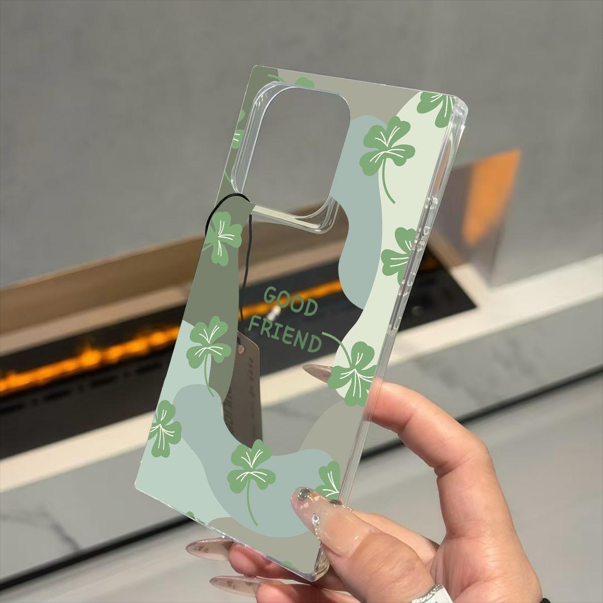 

Прозрачный квадратный чехол-бампер для iPhone 14 Pro Max 11 16 ProMax 13 15 Plus 12, защита от кислорода, чехол с узором «трилистник» iphone 11 ProMax