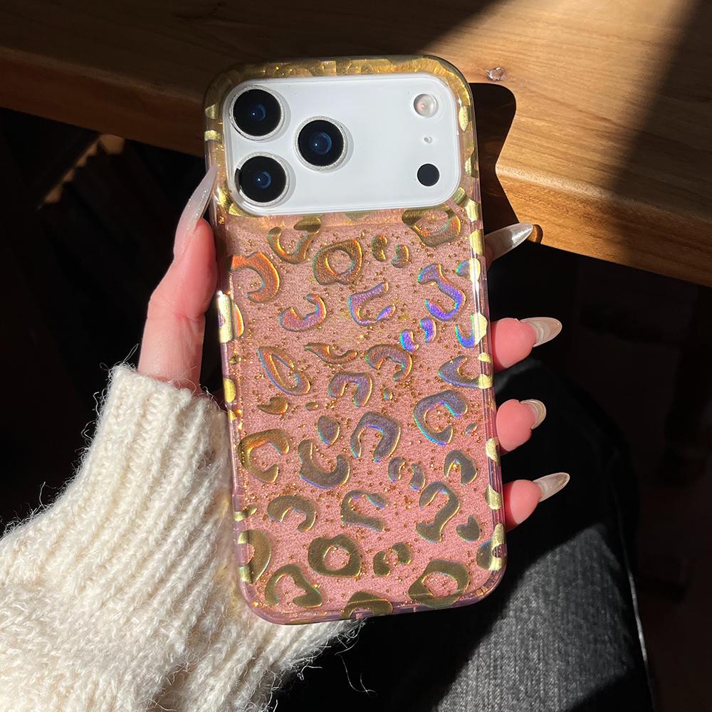 leopard Print Glitter Phone Case for iPhone 17 16 15 14 Pro Max 13 Cases Shockproof Soft Silicone Back Cover