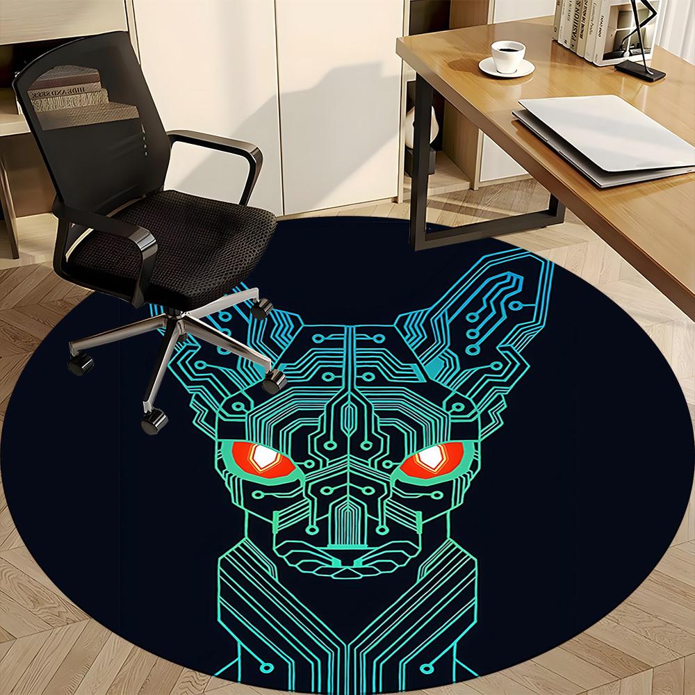 1pc Robot dog Office Round Area Rug, Under Office Chairs Bedroom Living Room Home Decor, Room Deco