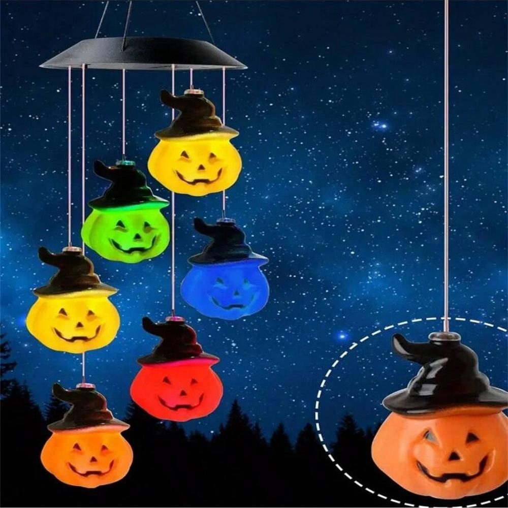 Xiaomi 1PC Solar Halloween Pumpkin Wind Chime Light, Color Changing LED Hanging Light for Outdoor Garden Yard Ghost Festival Decor
