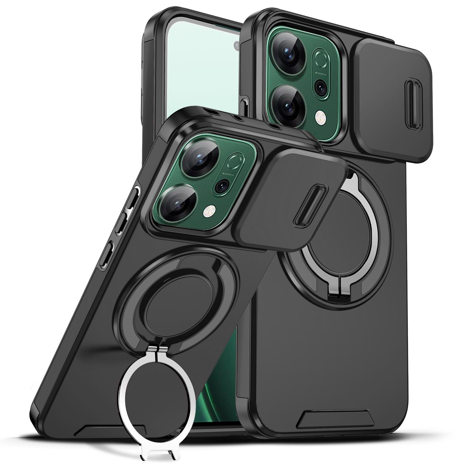 

For Oppo Reno 15 Pro Case, Magnetic Camera Cover Phone Case Cover with 360° Rotating Ring Holder for Oppo Reno 15 F/Reno 14/Reno 13 Pro Reno 15 Pro чёрный