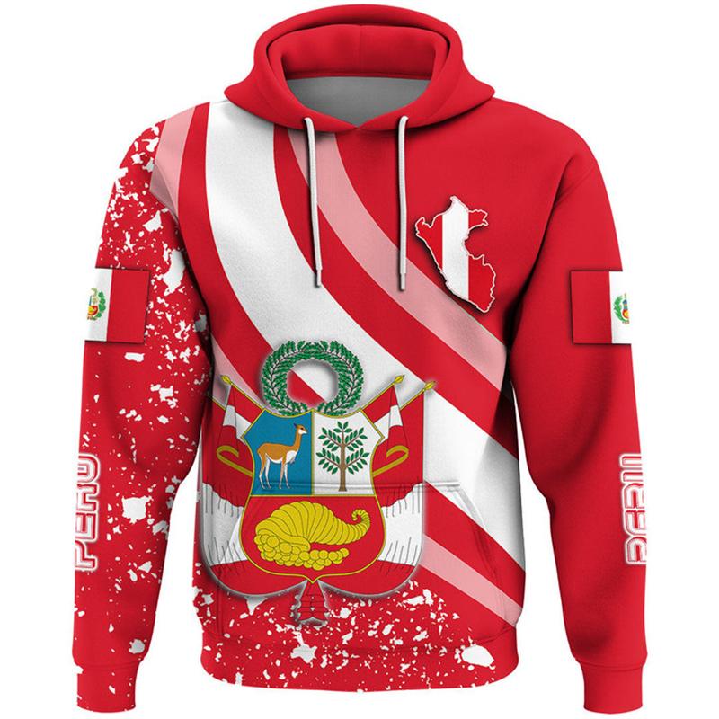Peru National Emblem 3D Print Hoodie For Men Clothing Fashion Sports Hooded Sweatshirts Casual Streetwear Long Sleeve Pullovers