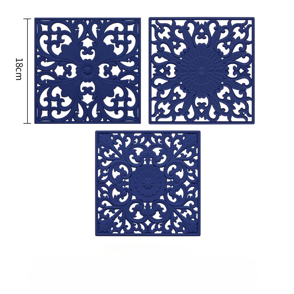3pcs Silicone Mat Square Hollow Heat Proof Table Mat Kitchen Tableware Mat Modern Home Decoration Desk Pad Dishes Pot Placemat