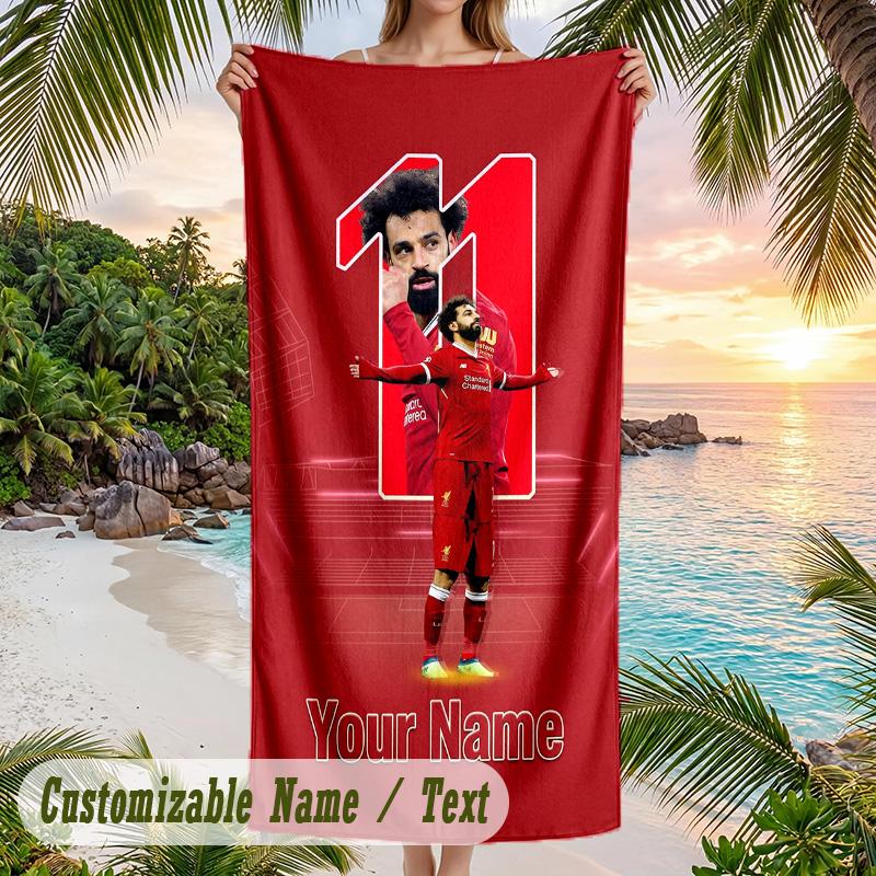 Beach Towel Mohamed Salah Print Custom Name Text Soft Towel for Swimming Pool