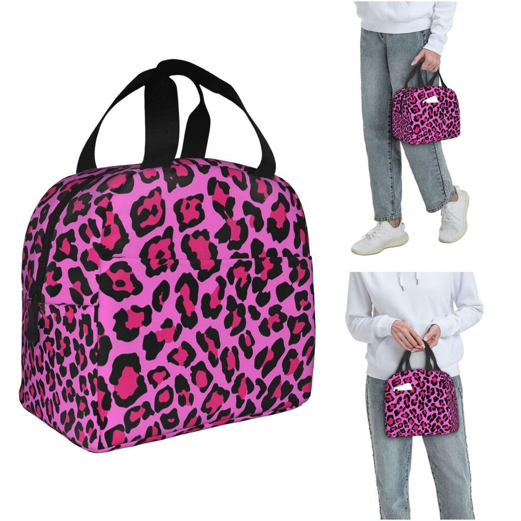 Neon Pink Leopard Muster Gepard Muster Isolierte Lunchtasche für Damen Kinder Tragbare Lebensmittelboxen Thermische Lunchbox Tragetasche