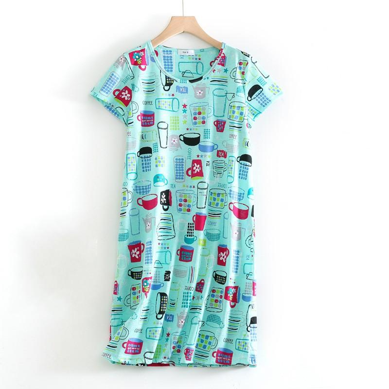 Plus size Estate Donna Camicia da notte Manica corta Simpatico cartone animato pigiameria dolce O Collo Camicie da notte Pigiama Pigiama da donna in cotone
