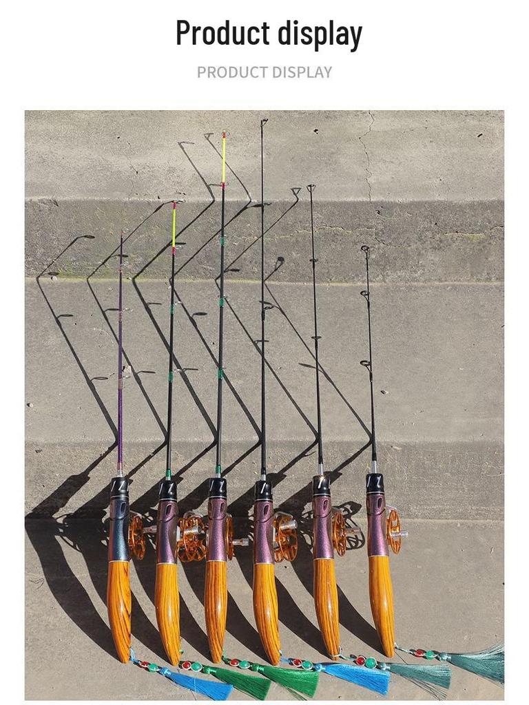 Ice Fishing Rod Set 2023: Winter Carbon Rod with Round and Flat Tips, Mini Size, Straight Handle