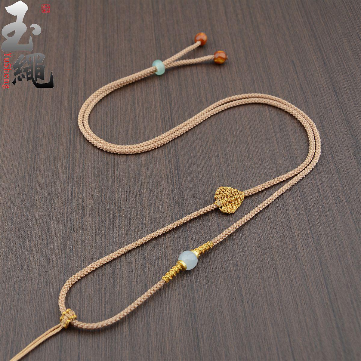 Hand-Woven Gold Leaf Jade Pendant Necklace for Men and Women