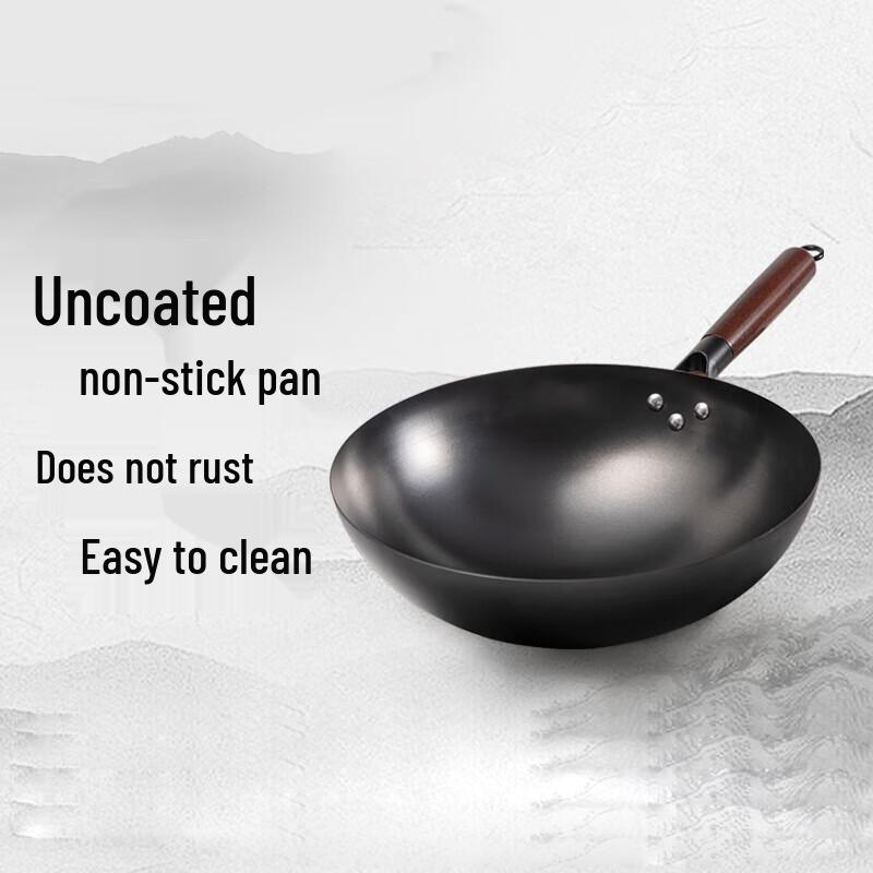 ONYLM 34cm Pre-Seasoned Cast Iron Wok with Lid