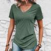 Spring and Summer High-end Slim Fit Solid Color Casual V-neck Short Sleeved Button Top Women's T-shirts