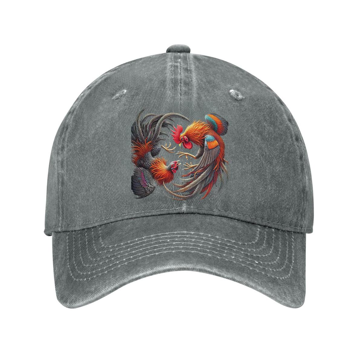 

Adjustable Dad Hat Adjustable Lightweight Cotton Denim Baseball Cap with Vibrant Rooster Fight Fantasy Print Curved Brim Dad One Size