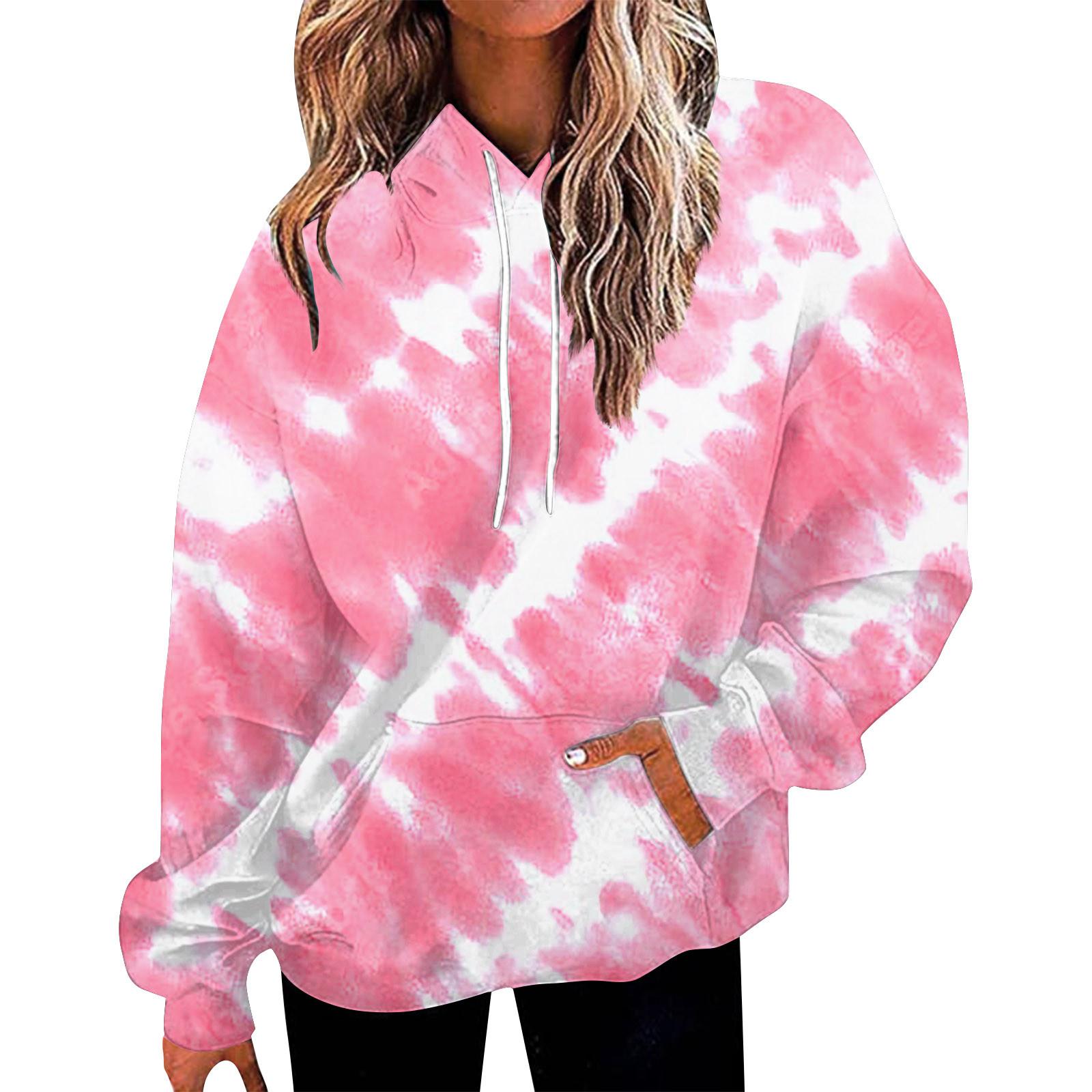 

Женский повседневный модный пуловер с капюшоном и длинными рукавами с принтом тай-дай S розовый