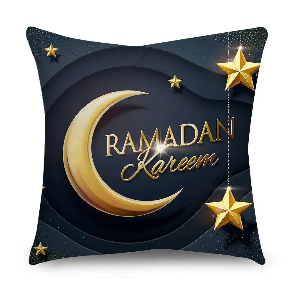 Ramadhan Kissenbezug Islamisches Eid Mubarak Schwarz Gold Kissenbezug Heimdeko Sofa Dekokissenbezug 45cm*45cm