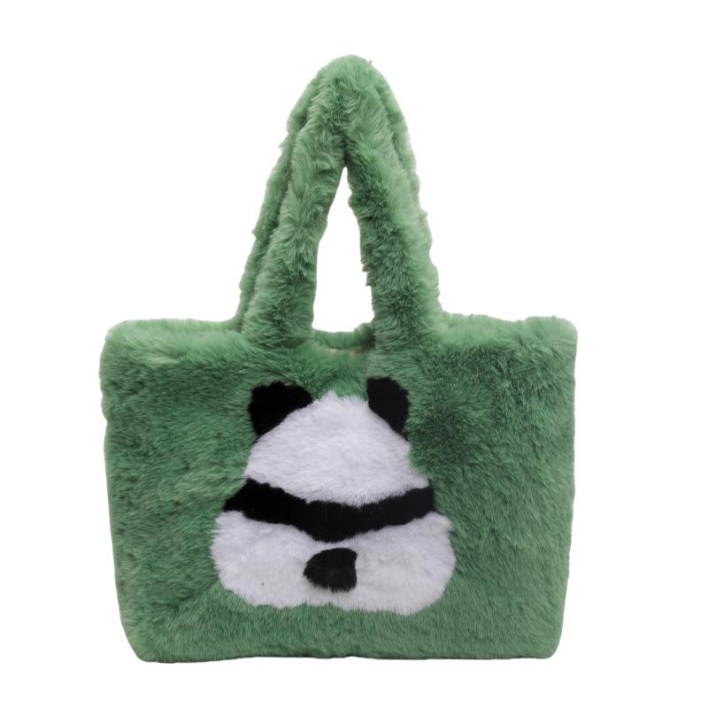 Hairy panda big bag female new fashion college student class bag autumn and winter versatile underarm tote bag
