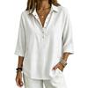 Women's Waffle Knit Top Collar V Neck Half Button 3/4 Sleeve Loose Fit Casual Blouse Multi Color