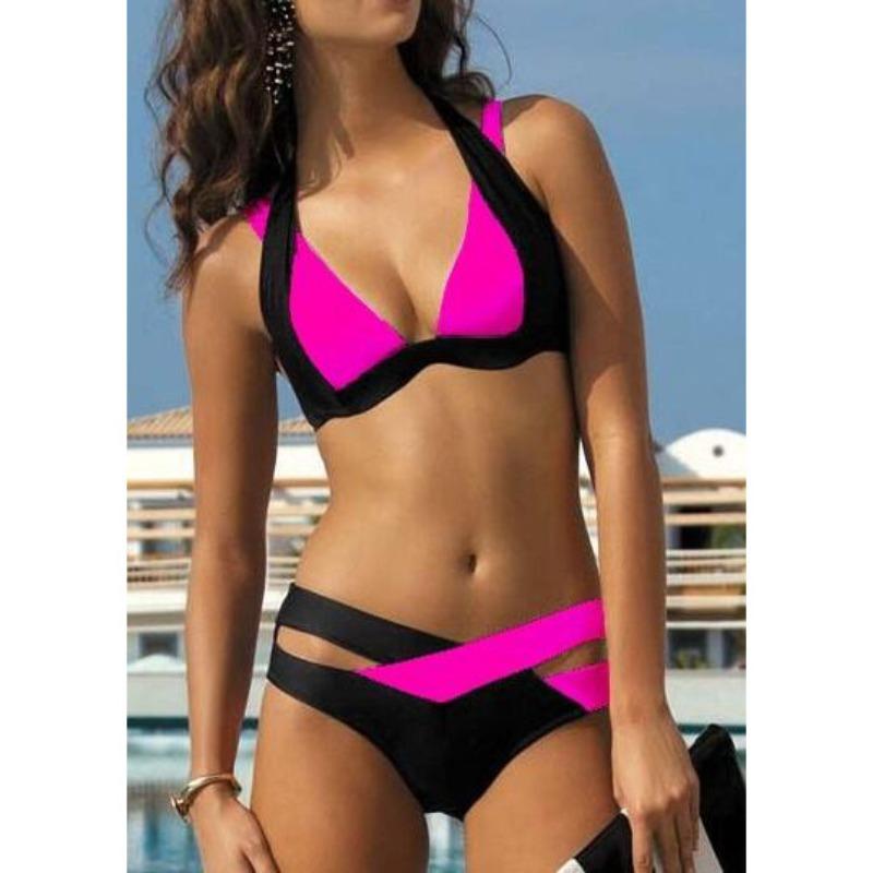 

New women s swimsuit, sexy split splicing contrasting bikini XL