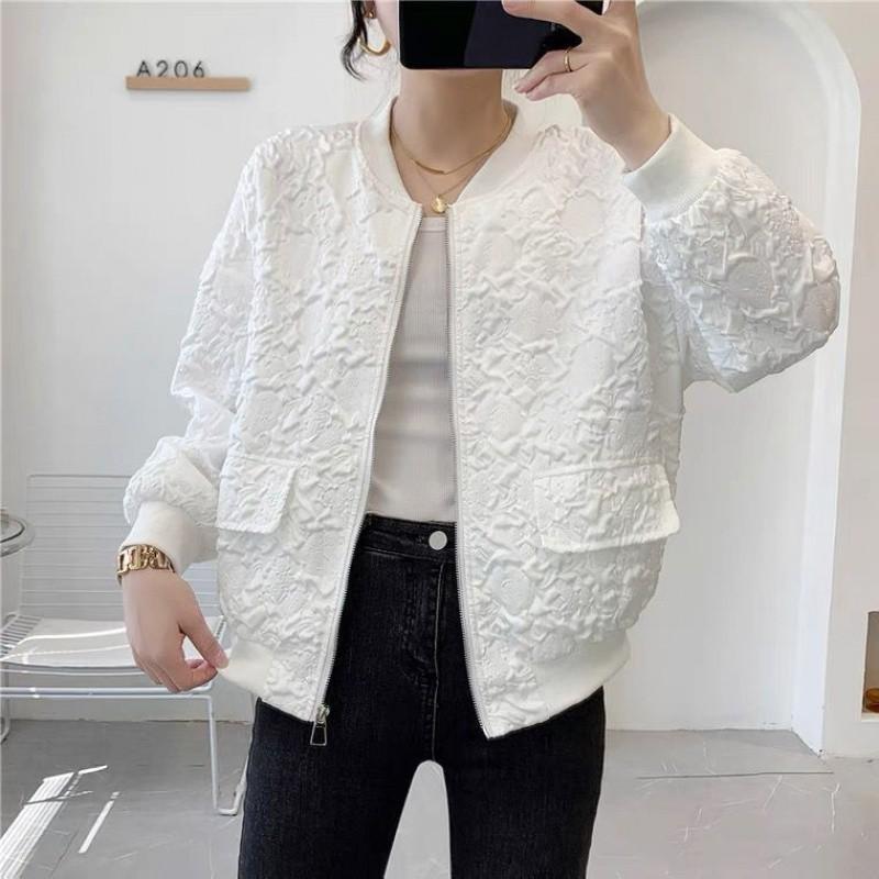 Women's Casual Lace Plus Size Short Windproof Jacket Single Layer Baseball Clothing Tops