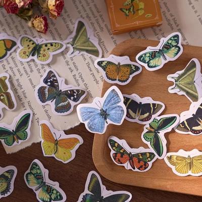 46piece/box Retro Classic Scrapbook Journal Sticker Mushroom Floral Leaf Butterfly Stationery Sticker DIY Decor Luggage Sticker