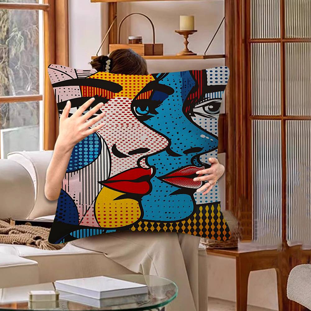 Roy Lichtenstein Pop Art Kussenslopen Cartoon Sofa Decoratief Huis Dubbelzijdig Bedrukken Kort Pluche Schattige Kussenhoes 40x40cm