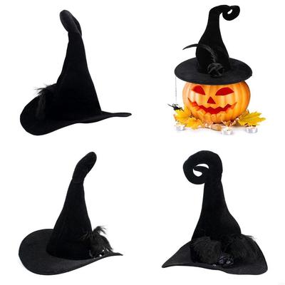 Wide Brim Pointed Hat for Adult Women Men Black Hat Halloween Party Decoration X3UC