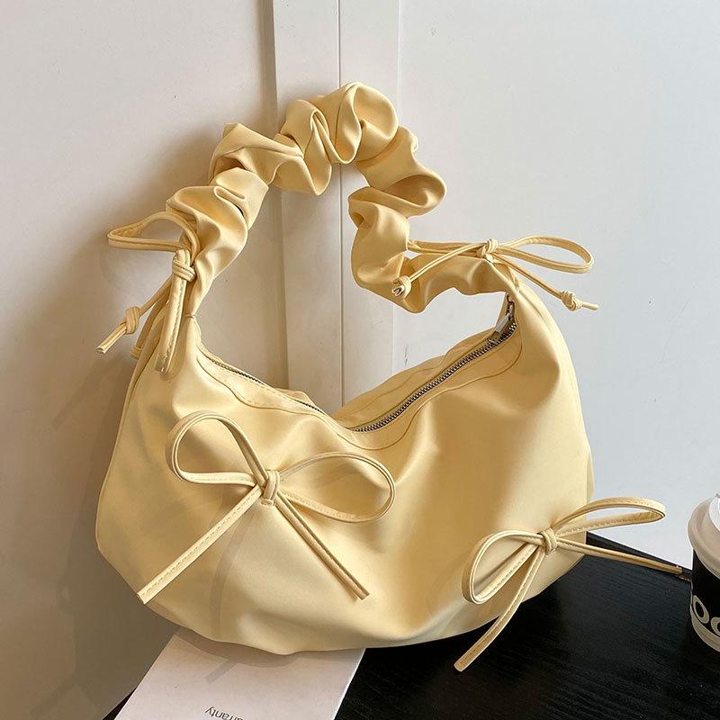Spring and summer explosion ins French sweet ballet style bow tote women's bag casual versatile pleated feeling single shoulder oblique