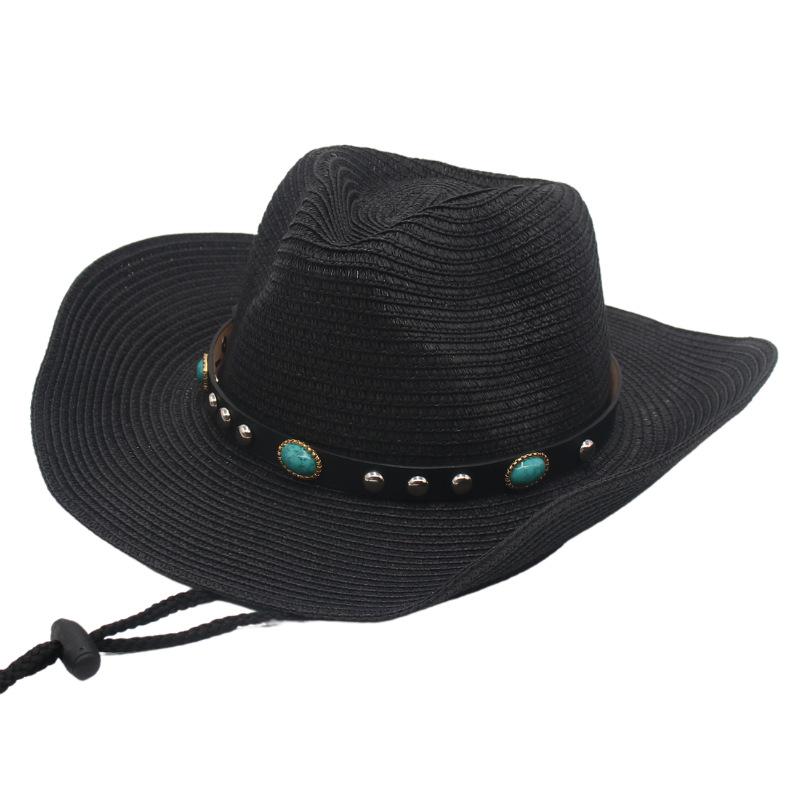 Panama Straw Hat Western Cowboy Men And Women Travel Sunscreen Sunshade Warped Edge Hawaiian Beach Sun Hat