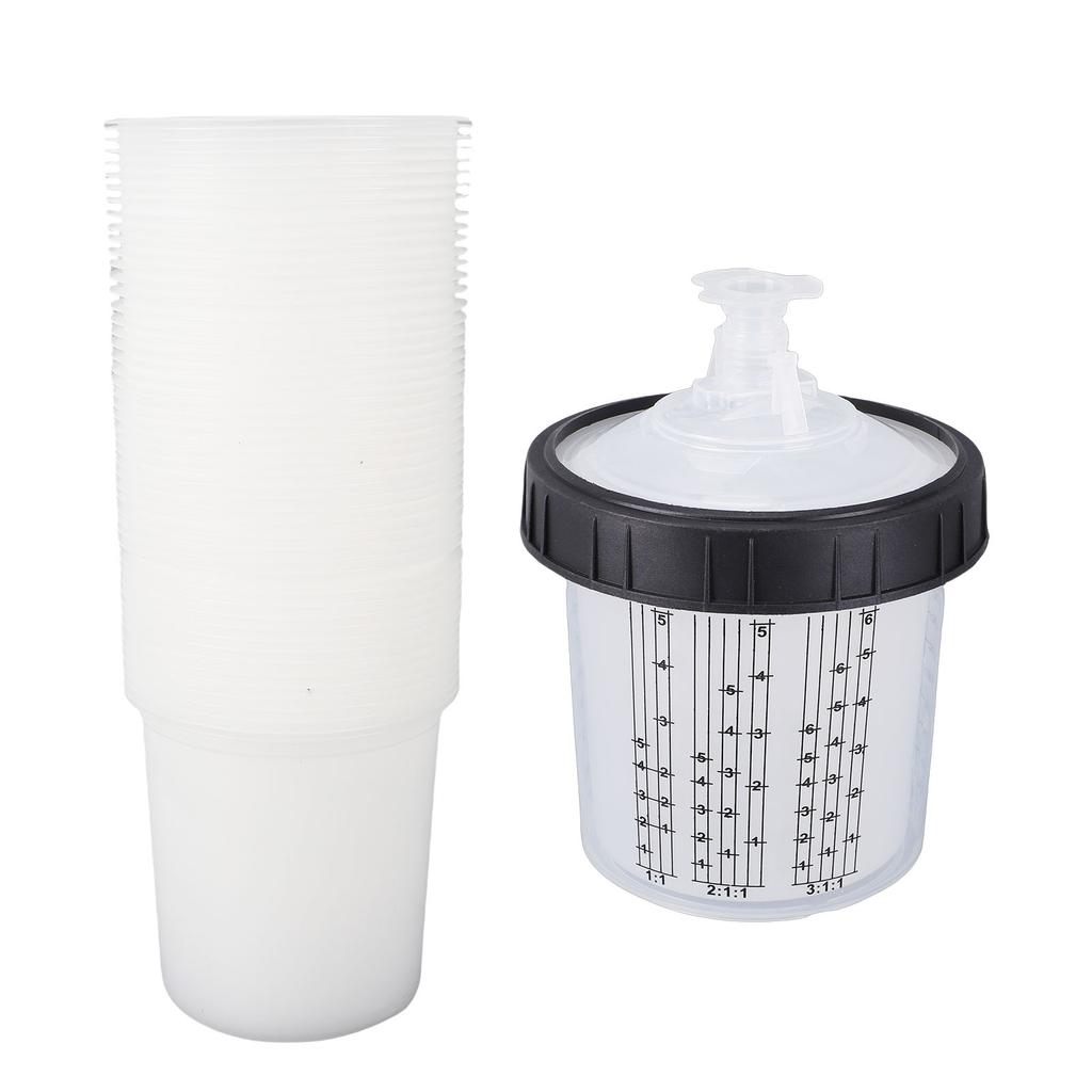 Paint Spray Sprayer Cup Liners Lid System 50 Standard 20.3 Ounce(600ml) 190um Disposable Set Kit Replacement Accessories
