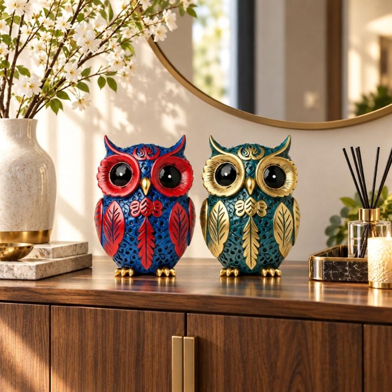 Owl Tabletop Decors, Resin Bird Figurine with Textured Detail for Desks and Entryways, Animal Enthusiasts, Housewarmings Gift