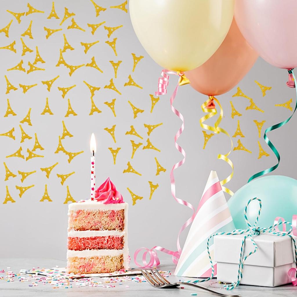 100pcs Eiffel Tower Confetti, Gold Glitter Paris Party Table Confetti, Paris French Theme Party Paper Scatters, Baby Shower/Bridal Shower Party Table